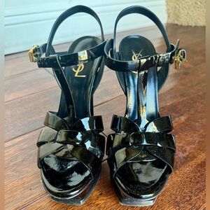 Saint Laurent Tribute 105 Black Patent Sandals